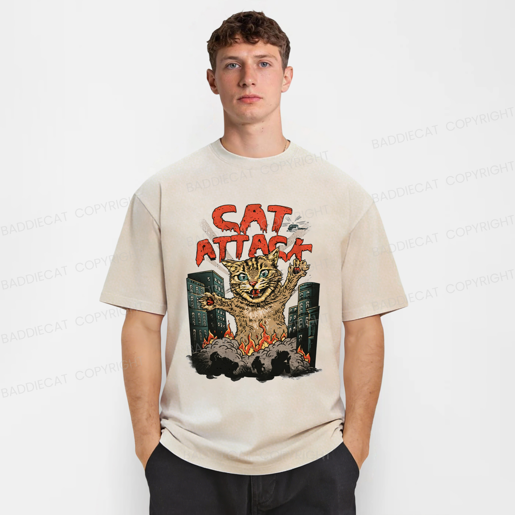 Baddiecat Cat Attack Washed T-shirt