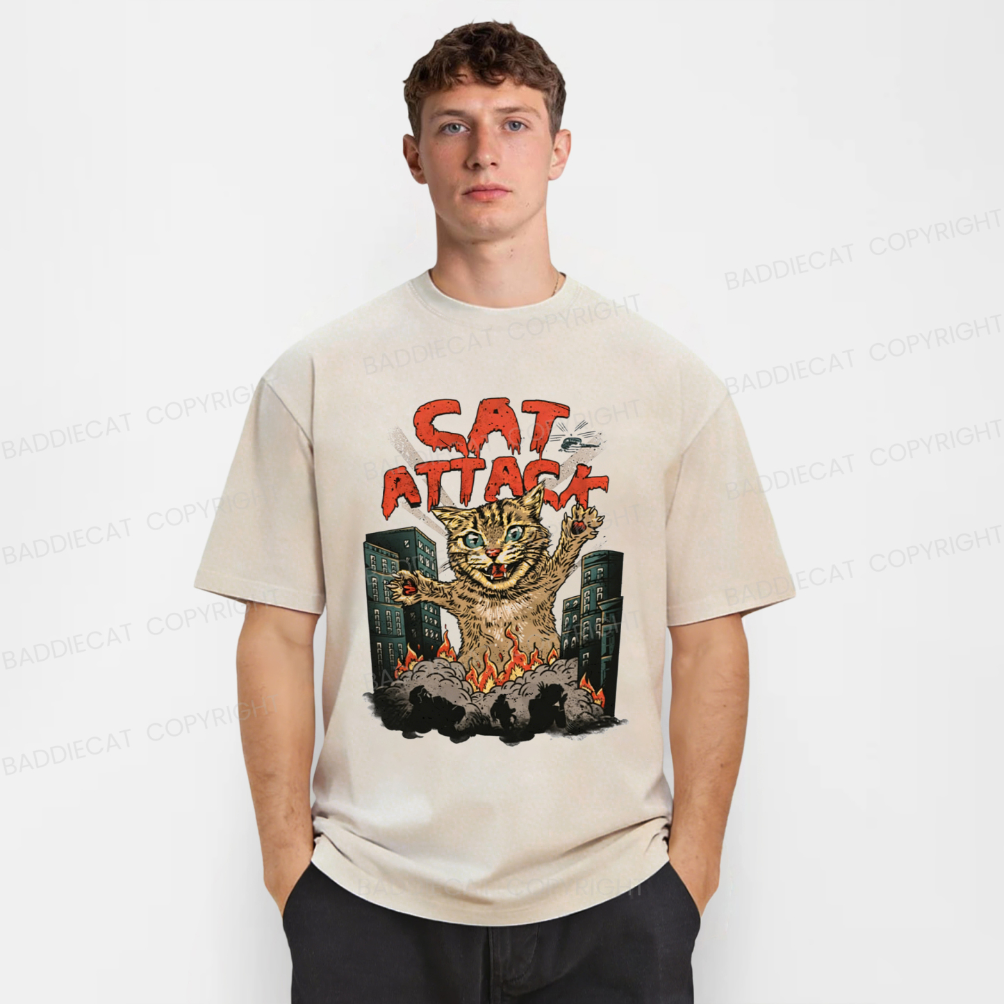 Baddiecat Cat Attack Washed T-shirt