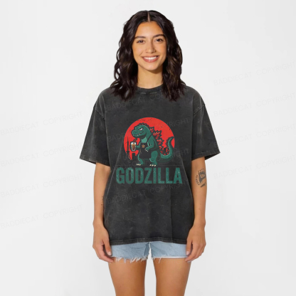 Baddiecat Coffeezilla Funny Godzilla Mascot Washed T-shirt