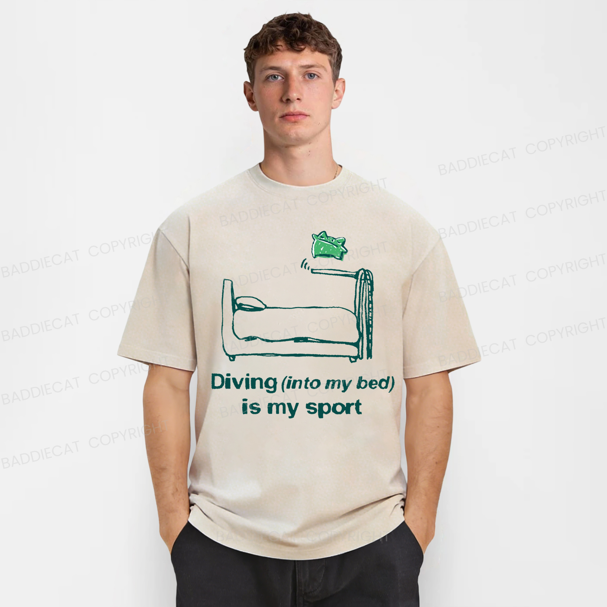 Baddiecat Frog Diving Into My Bed Is My Sport Washed T-shirt