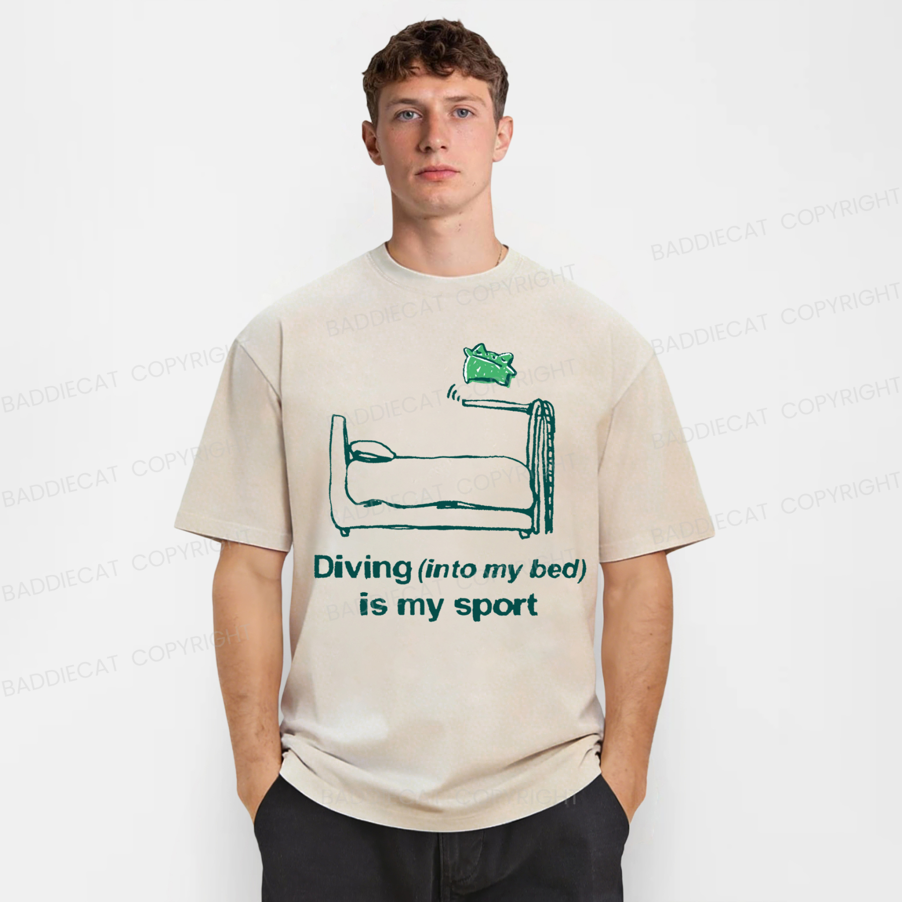 Baddiecat Frog Diving Into My Bed Is My Sport Washed T-shirt