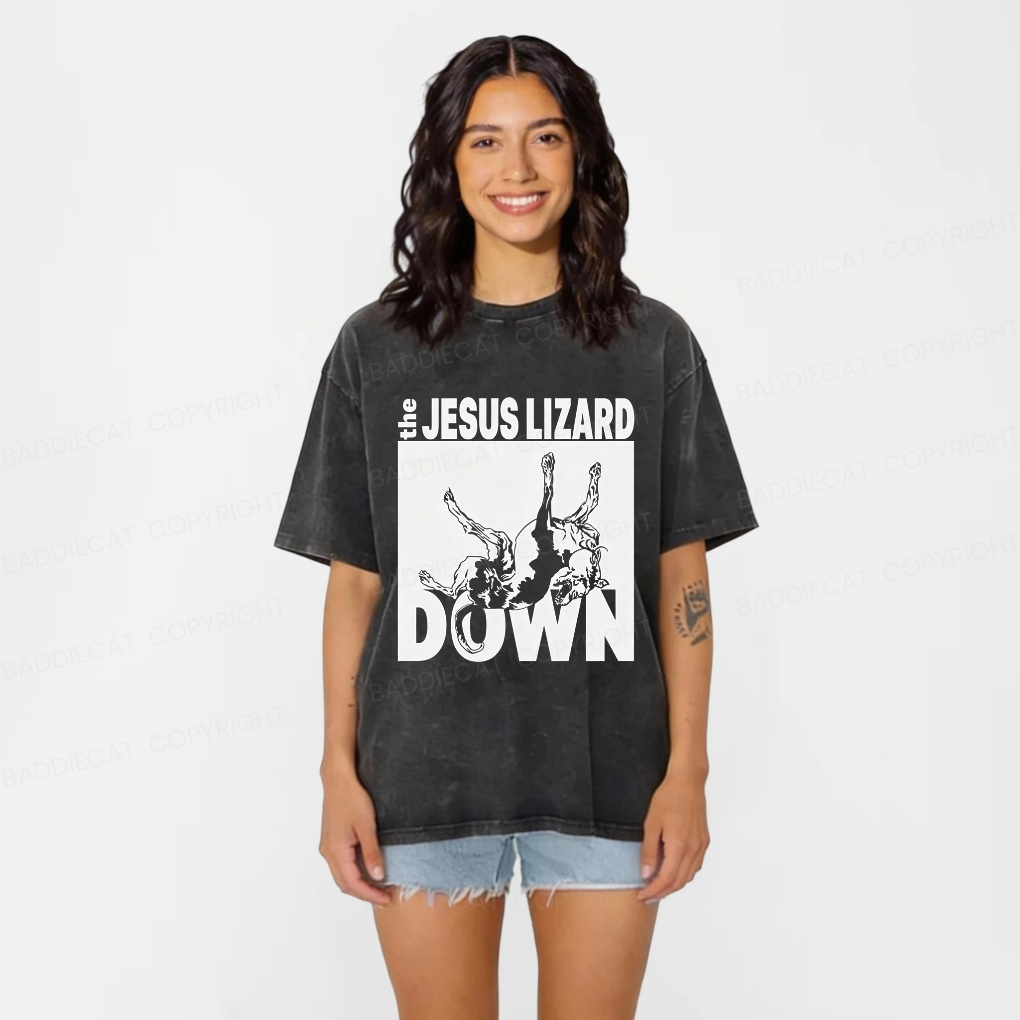 Baddiecat Jesus Lizard Down Washed T-shirt