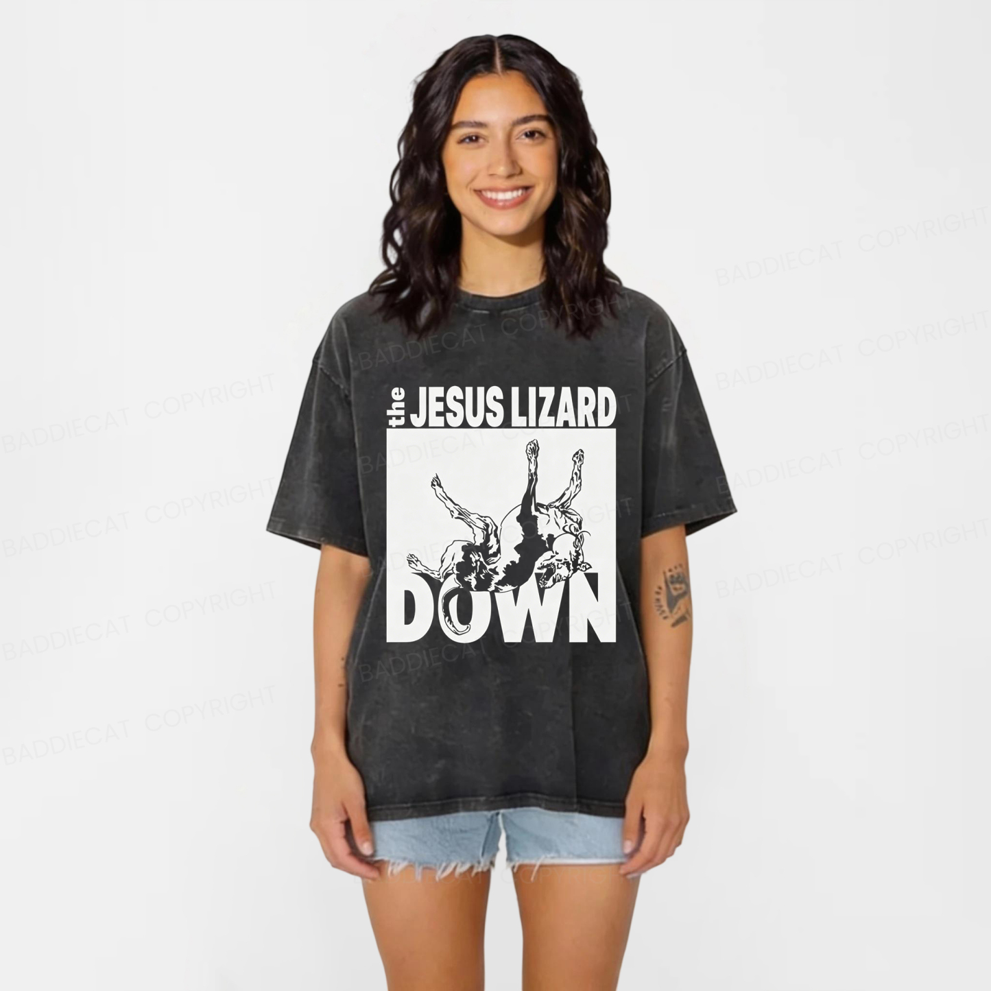 Baddiecat Jesus Lizard Down Washed T-shirt