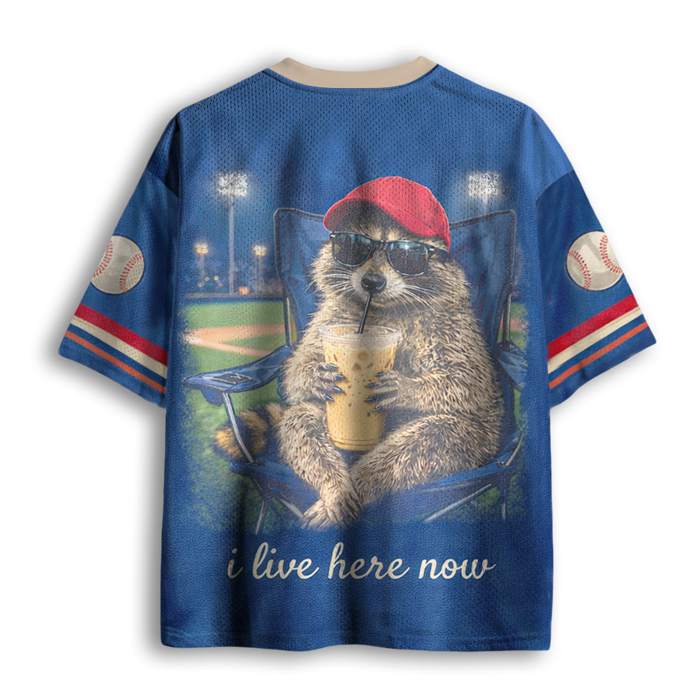 Baddiecat Raccoon I Live Here Now Mesh Jersey