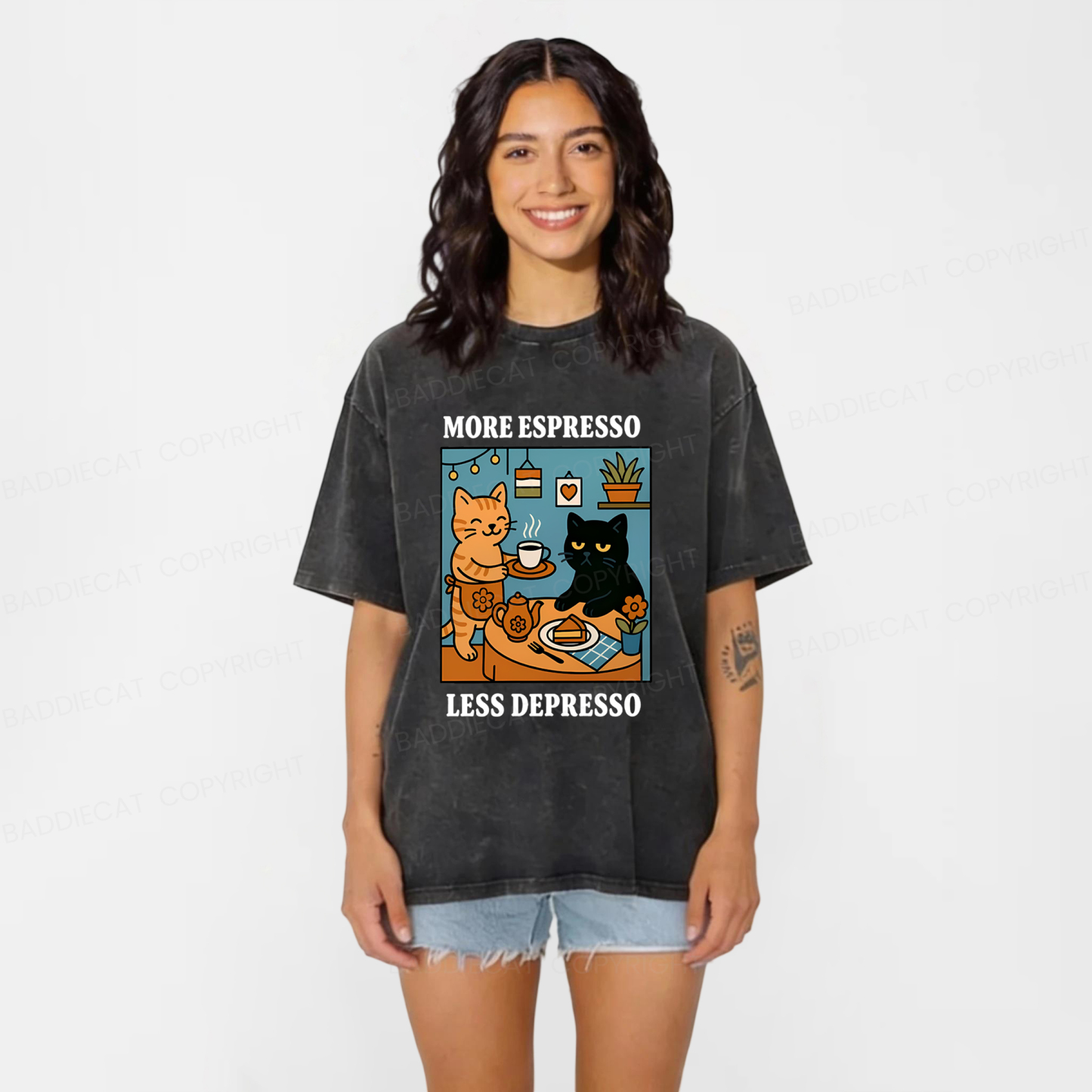 Baddiecat More Espresso Less Depresso Washed T-shirt