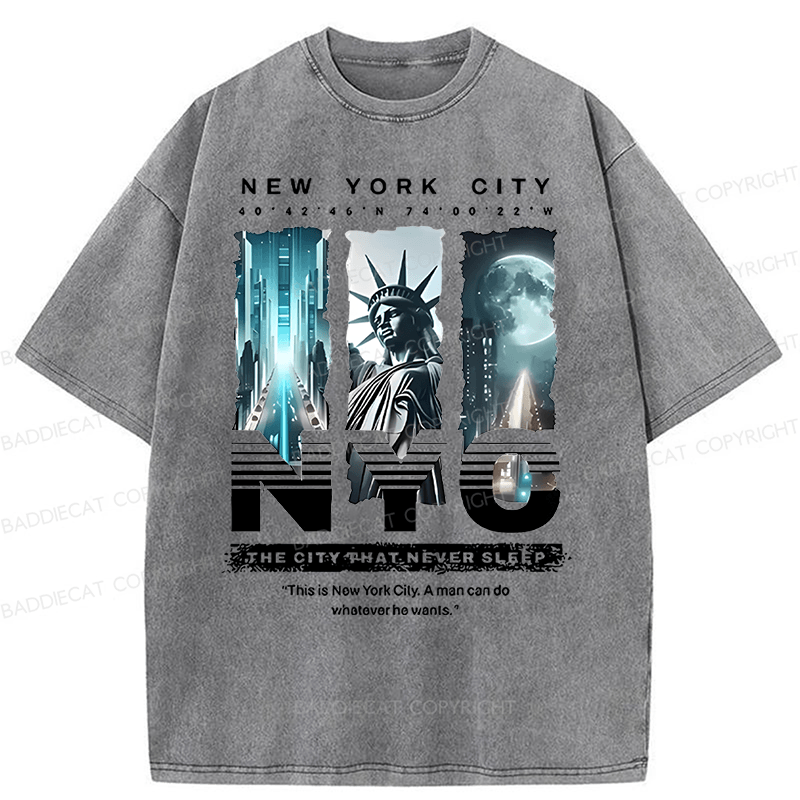 Baddiecat PAYEAH New York Sky Freedom Washed T-shirt