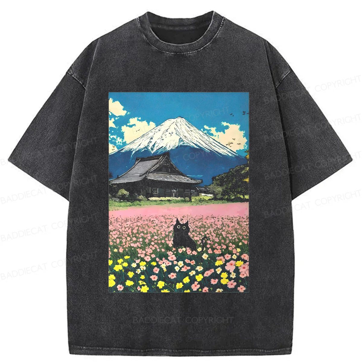 Baddiecat Black Cat Washed T-shirt