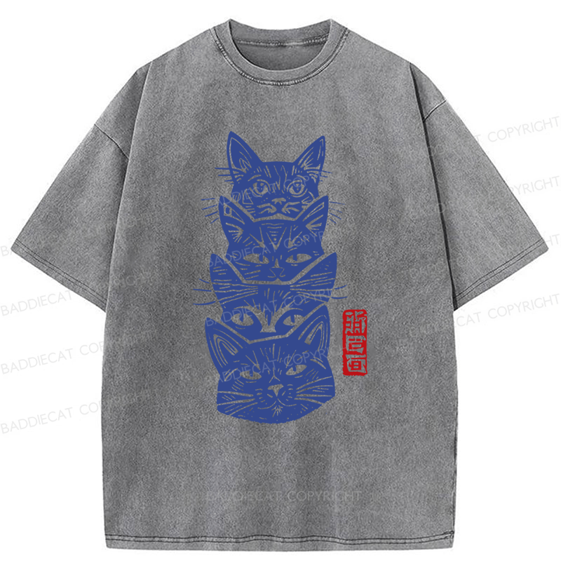Baddiecat Japanese Cat Washed T-shirt