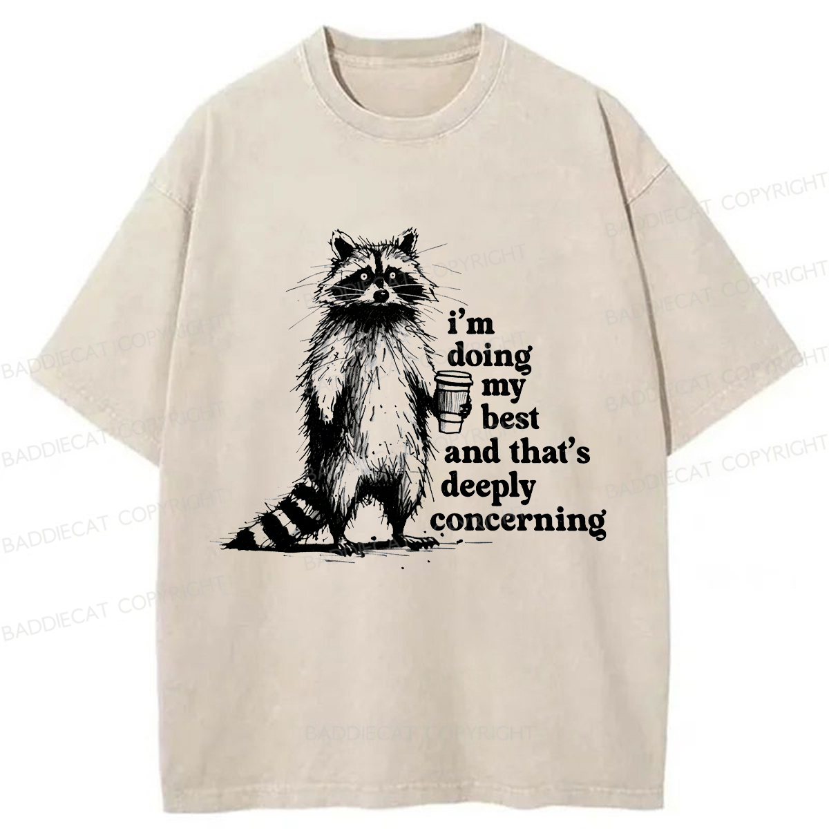 Baddiecat Fun Raccoon Meme Washed T-shirt