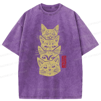 Baddiecat Japanese Cat Washed T-shirt