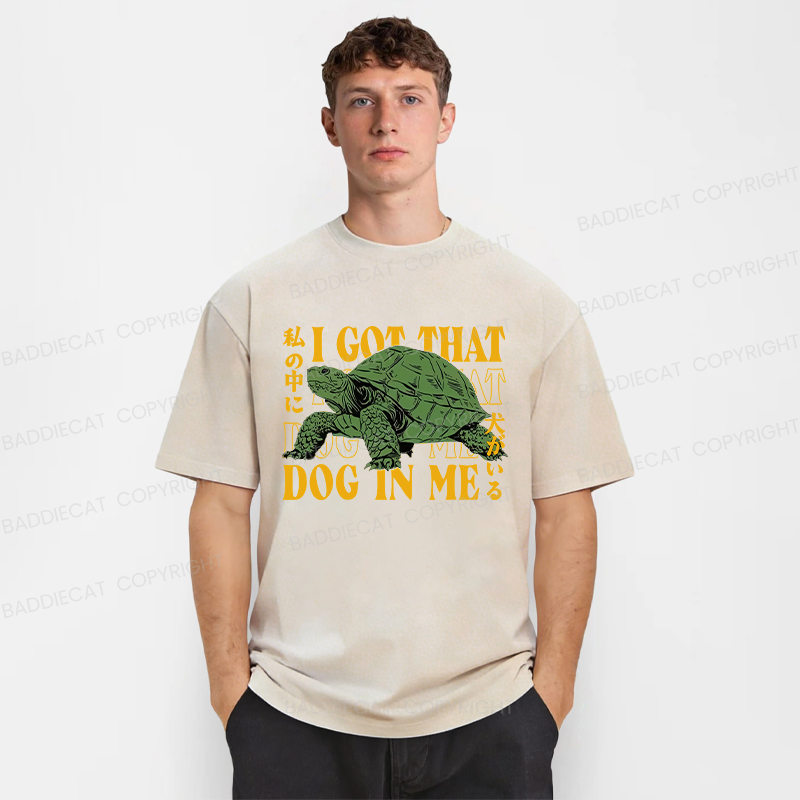 Baddiecat Japanese Turtle I Got That Dog In Me Washed T-shirt