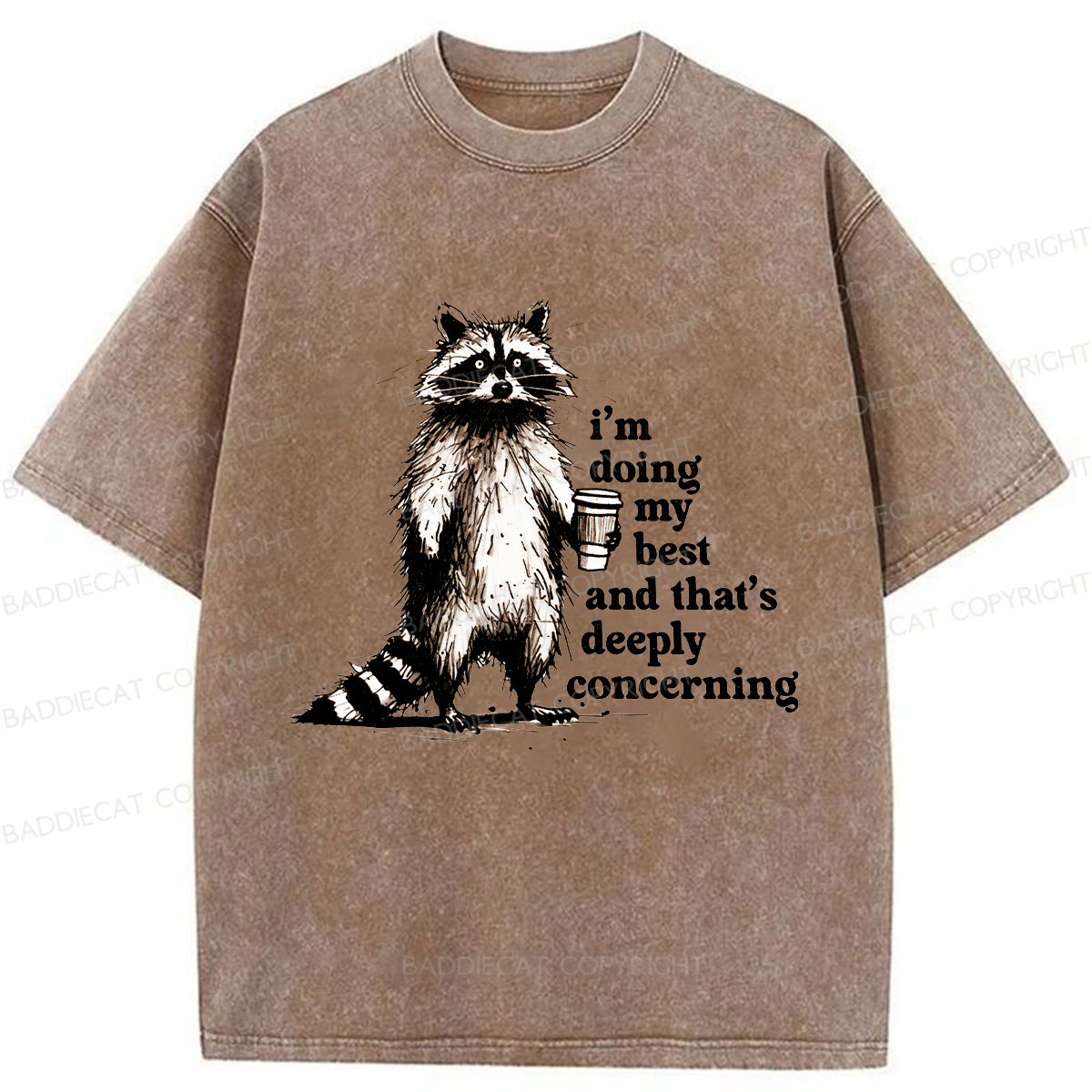 Baddiecat Fun Raccoon Meme Washed T-shirt