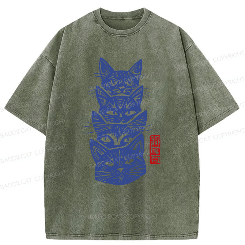 Baddiecat Japanese Cat Washed T-shirt