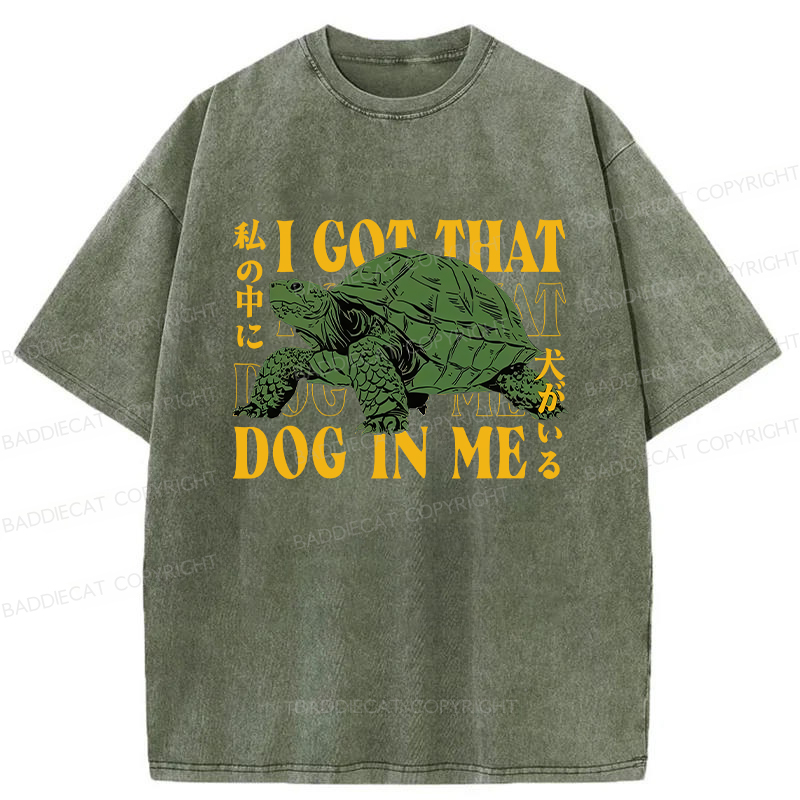Baddiecat Japanese Turtle I Got That Dog In Me Washed T-shirt