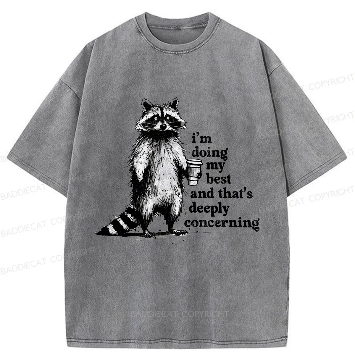 Baddiecat Fun Raccoon Meme Washed T-shirt