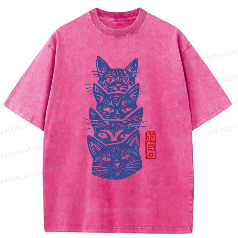 Baddiecat Japanese Cat Washed T-shirt