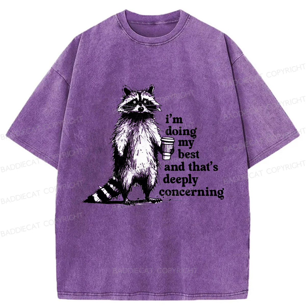 Baddiecat Fun Raccoon Meme Washed T-shirt