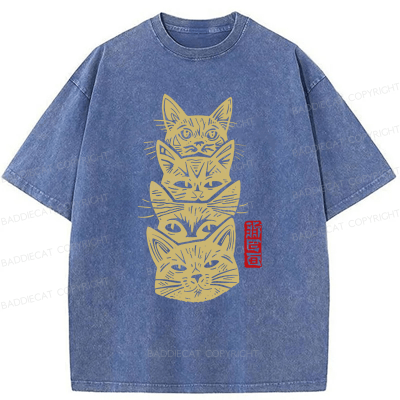 Baddiecat Japanese Cat Washed T-shirt