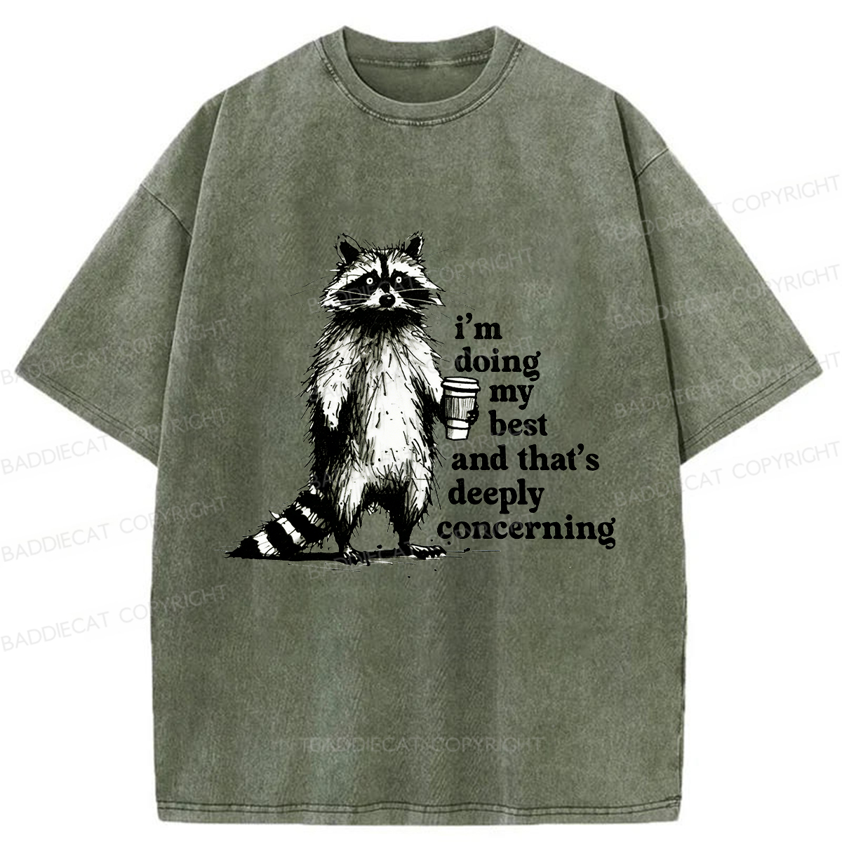 Baddiecat Fun Raccoon Meme Washed T-shirt
