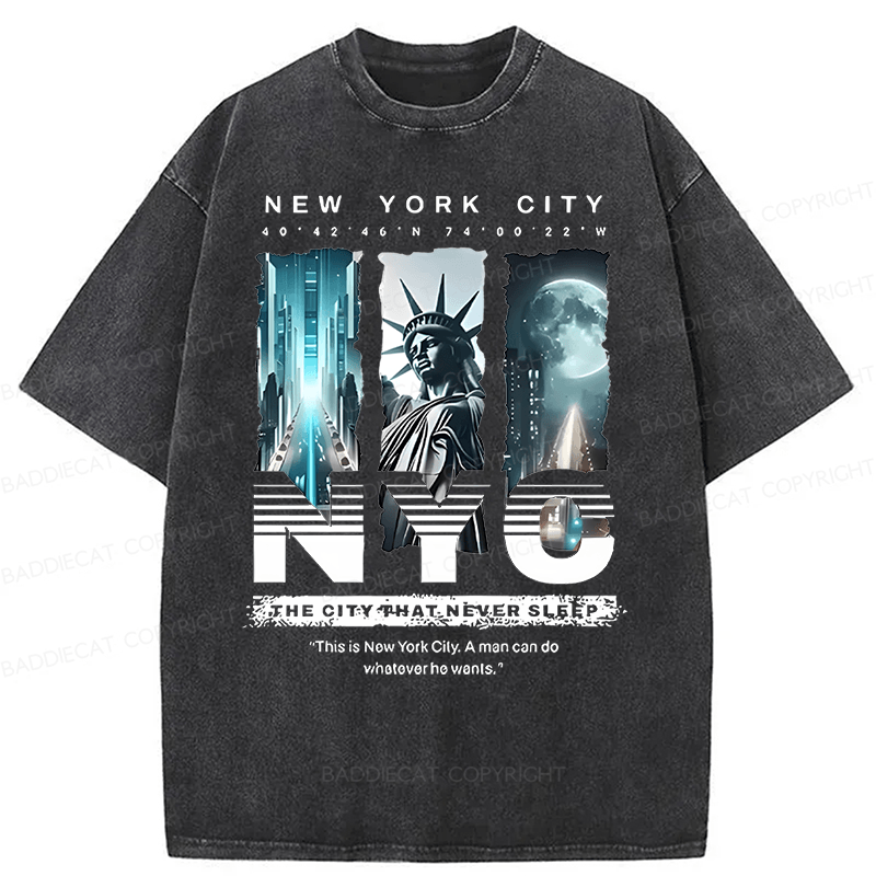 Baddiecat PAYEAH New York Sky Freedom Washed T-shirt