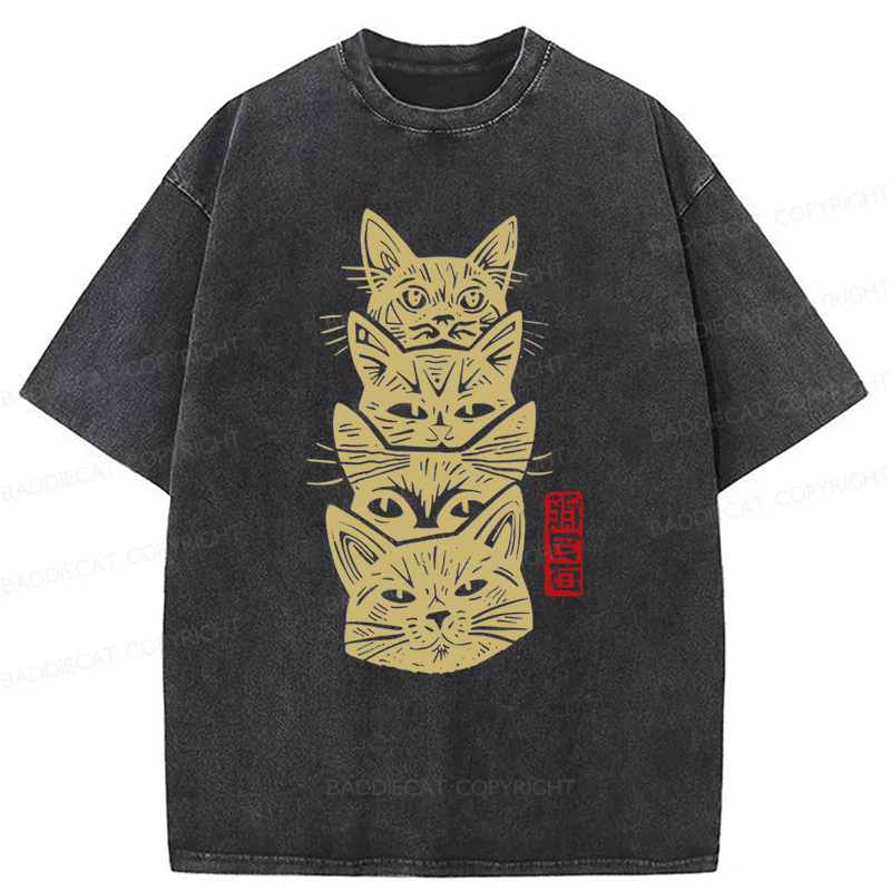 Baddiecat Japanese Cat Washed T-shirt