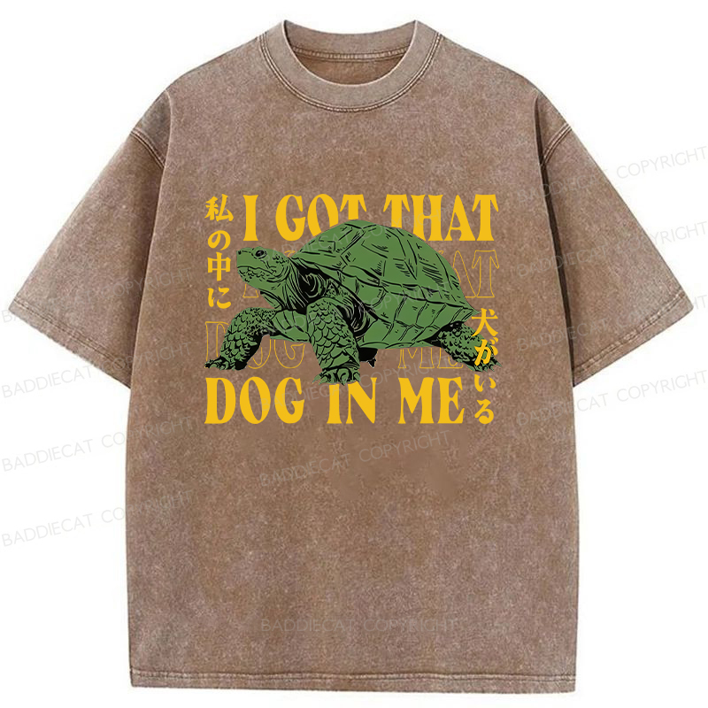 Baddiecat Japanese Turtle I Got That Dog In Me Washed T-shirt