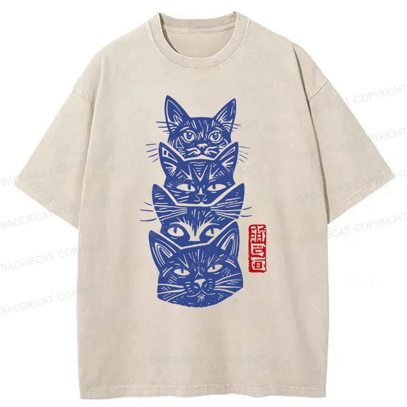 Baddiecat Japanese Cat Washed T-shirt
