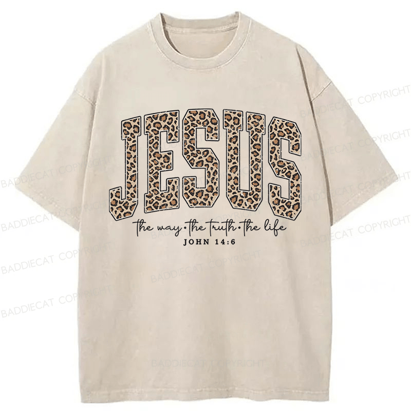 Baddiecat The Way The Truth The Life Jesus Leopard Washed T-shirt