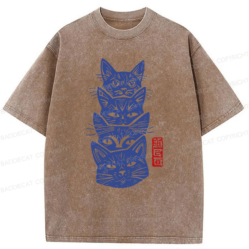 Baddiecat Japanese Cat Washed T-shirt