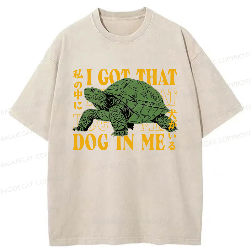 Baddiecat Japanese Turtle I Got That Dog In Me Washed T-shirt