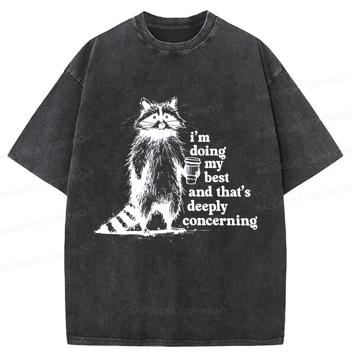 Baddiecat Fun Raccoon Meme Washed T-shirt