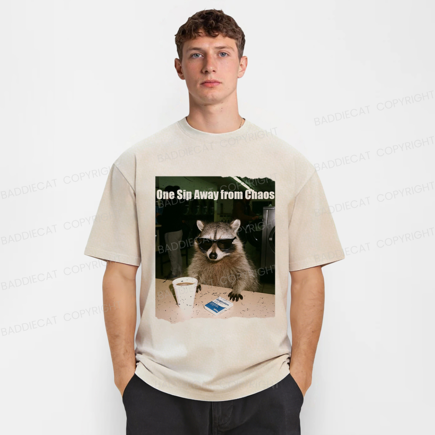 Baddiecat One Sip Away From Chaos Washed T-shirt