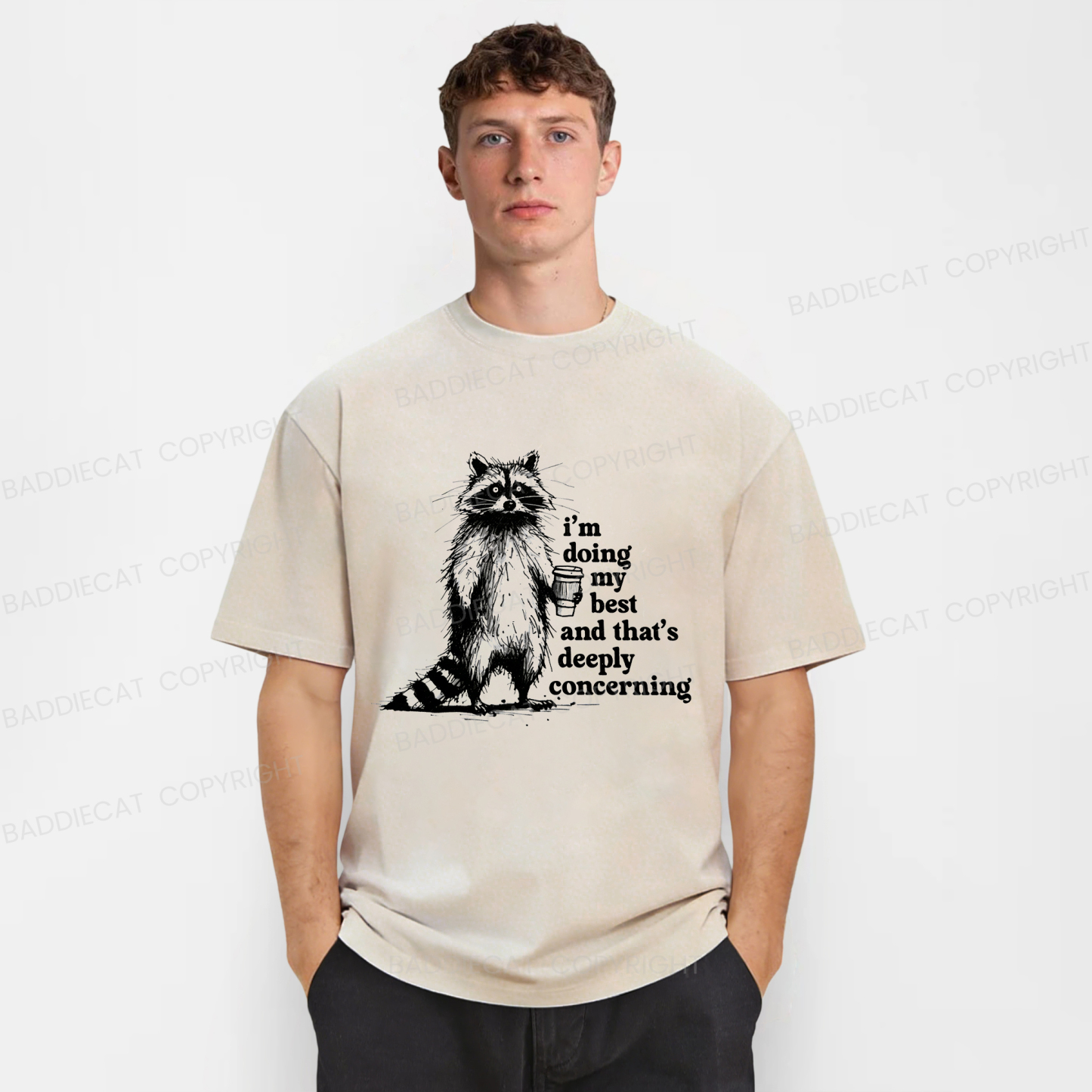 Baddiecat Fun Raccoon Meme Washed T-shirt