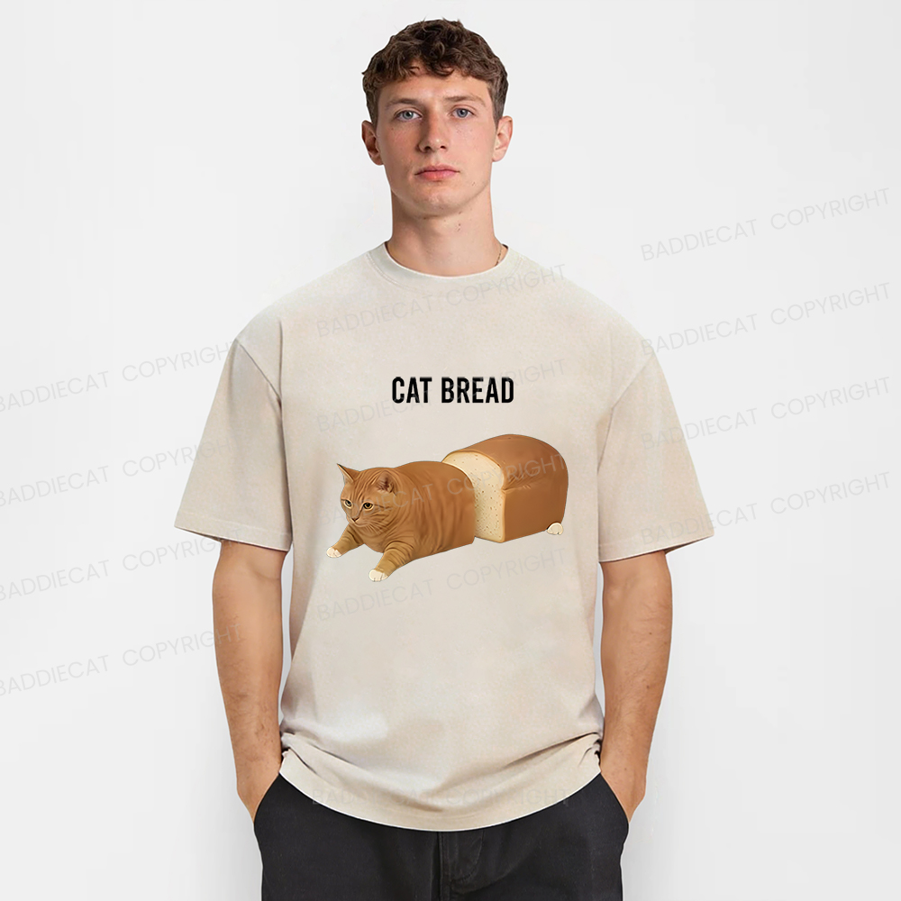 Baddiecat Cat Bread Funny Meme Washed T-shirt