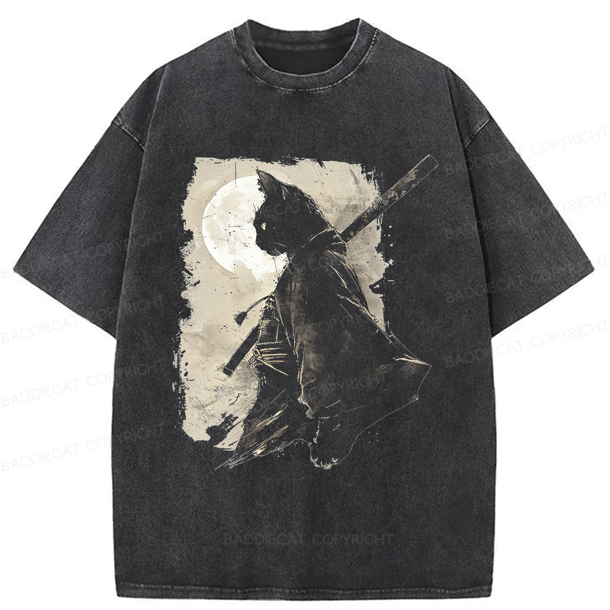 Baddiecat Samurai Cat Washed T-shirt