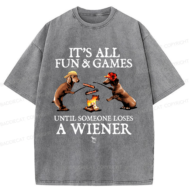 Baddiecat Dachshunds Grilling Sausages Washed T-shirt