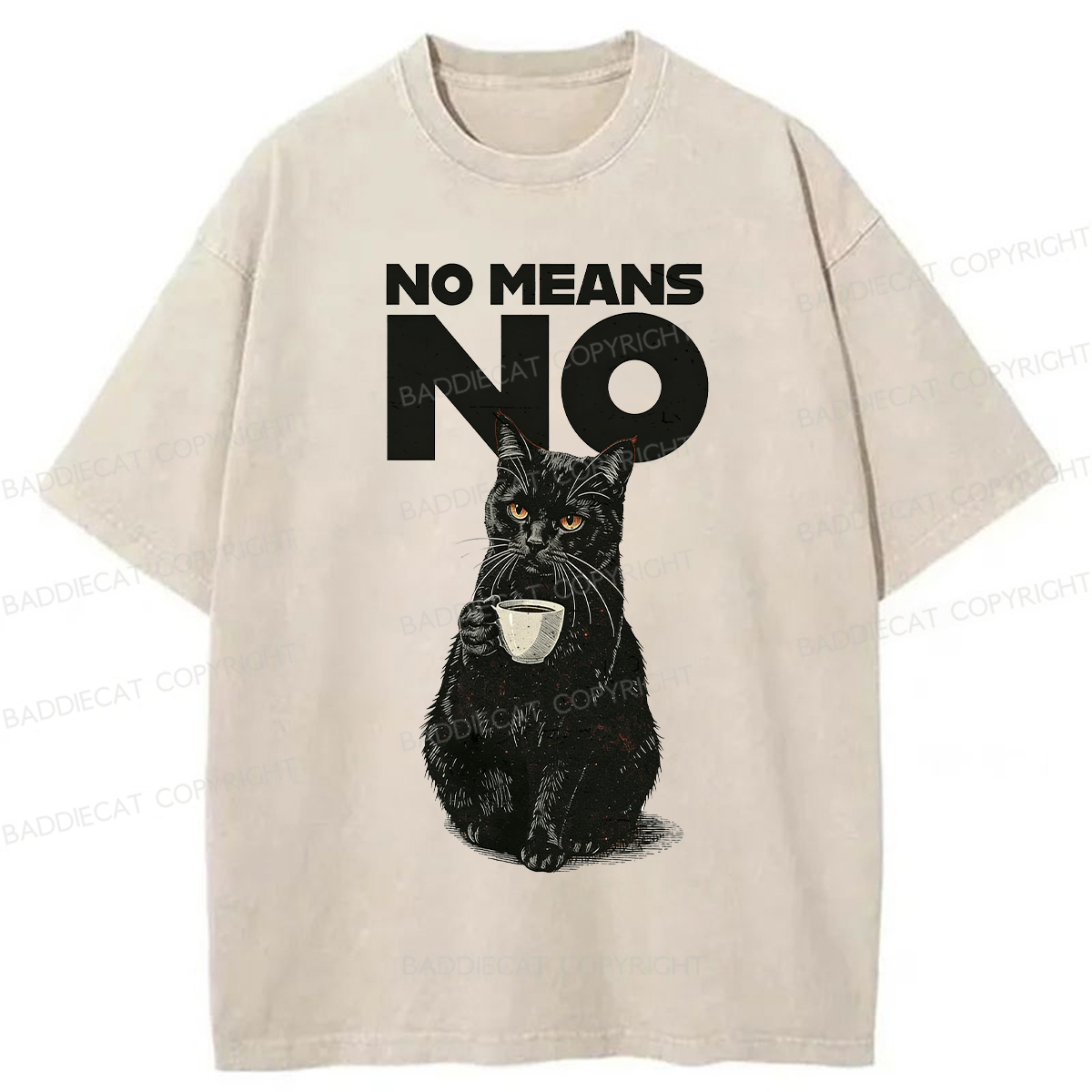 Baddiecat No Means No Black Cat Washed T-shirt