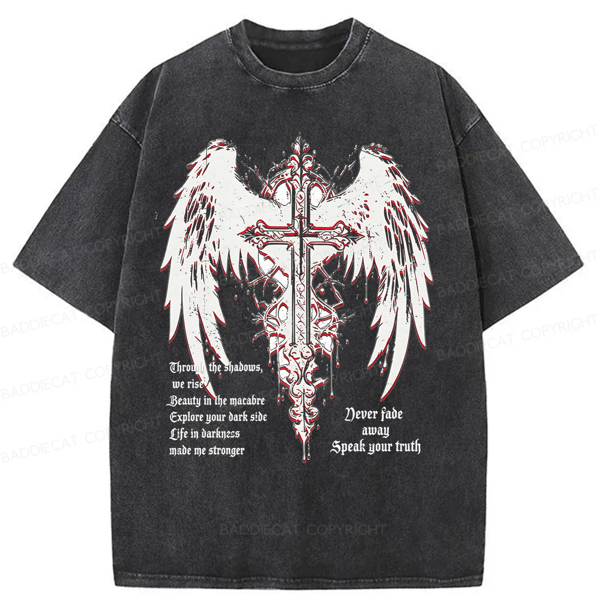 Baddiecat Retro Gothic Punk Washed T-shirt