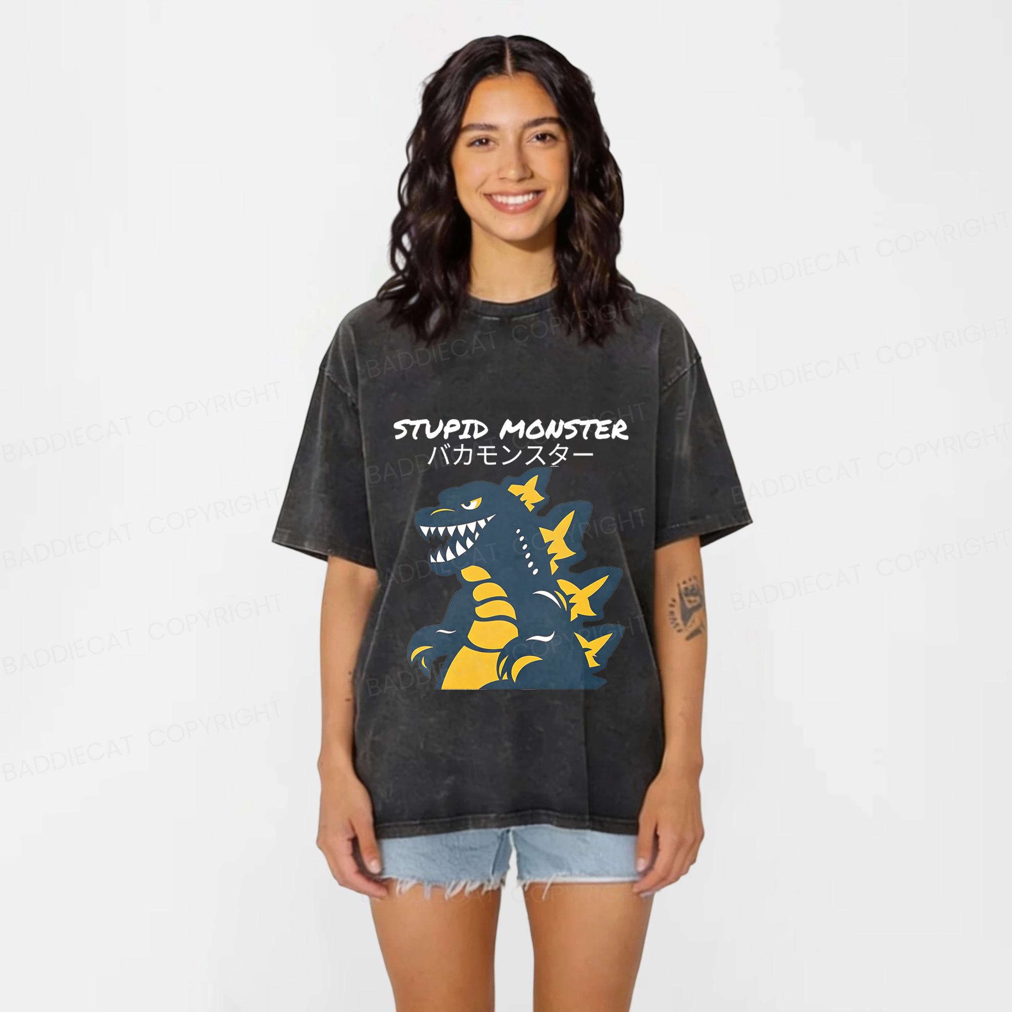 Baddiecat Stupid Monster Washed T-Shirt