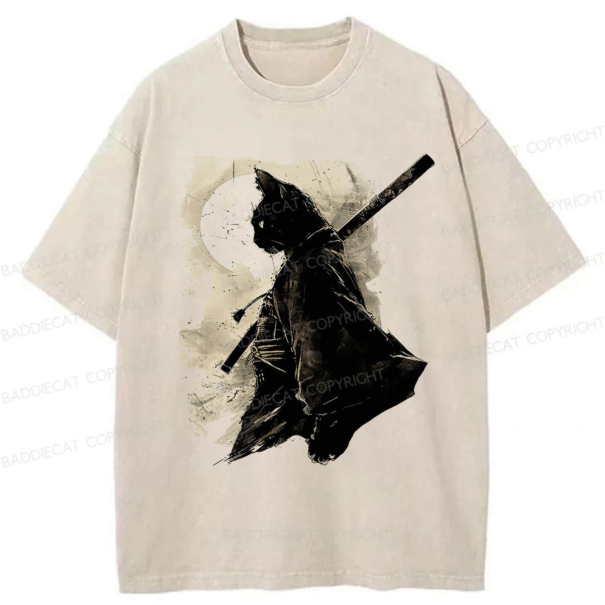 Baddiecat Samurai Cat Washed T-shirt