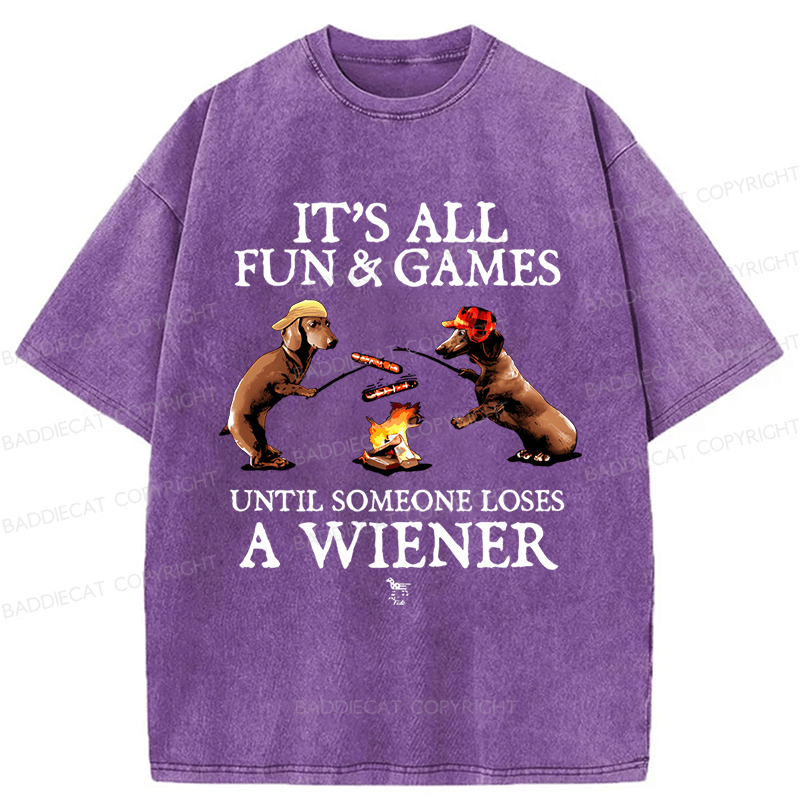 Baddiecat Dachshunds Grilling Sausages Washed T-shirt