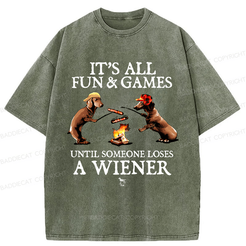 Baddiecat Dachshunds Grilling Sausages Washed T-shirt