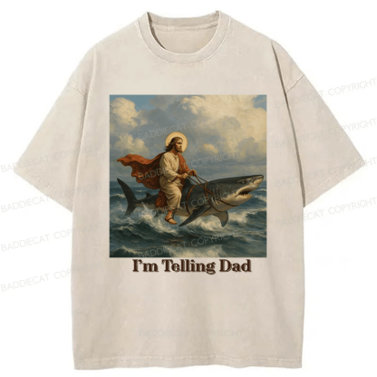 Baddiecat Jesus Rides A Shark Funny Washed T-shirt
