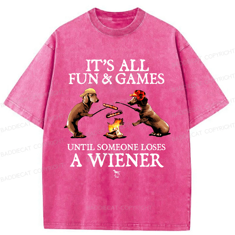 Baddiecat Dachshunds Grilling Sausages Washed T-shirt