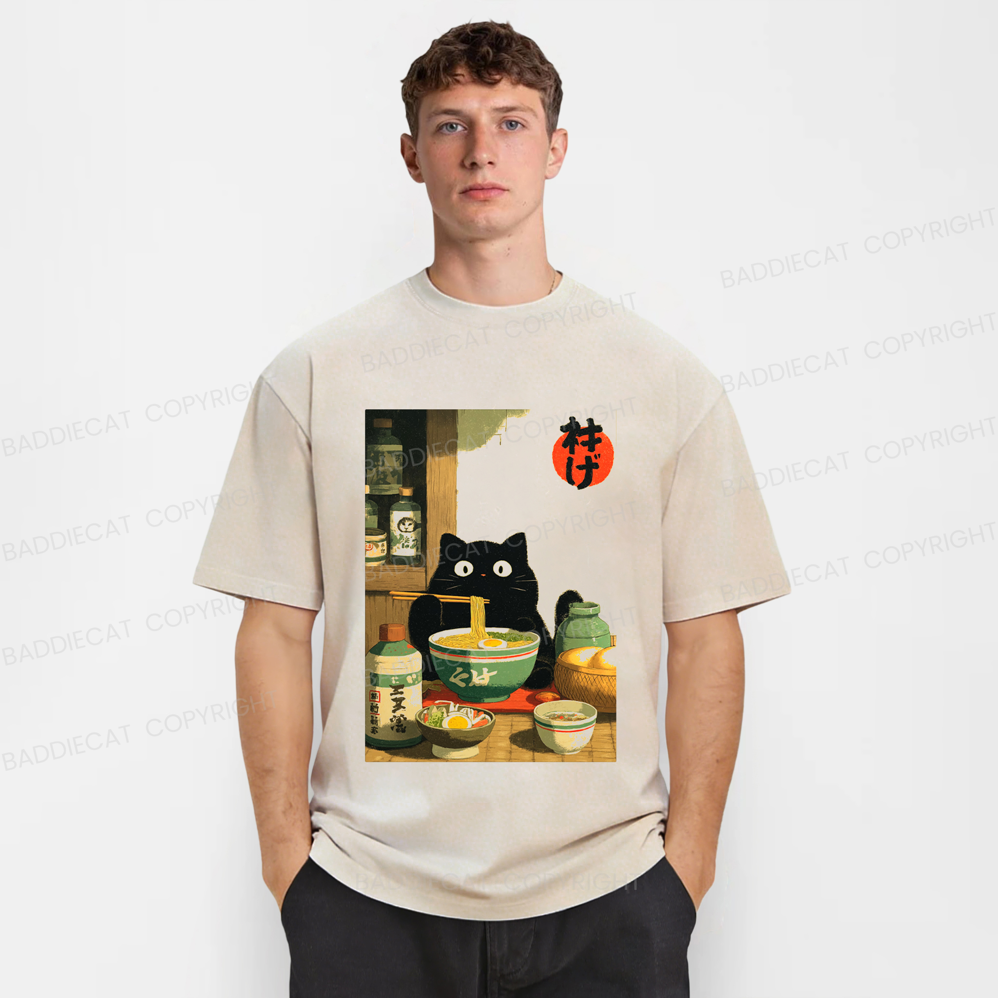 Baddiecat Ramen Cat Washed T-shirt
