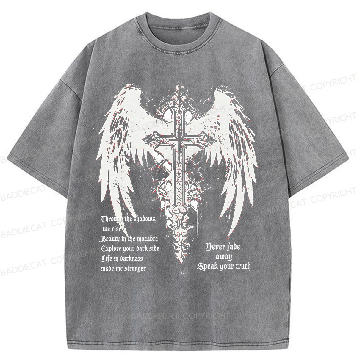 Baddiecat Retro Gothic Punk Washed T-shirt