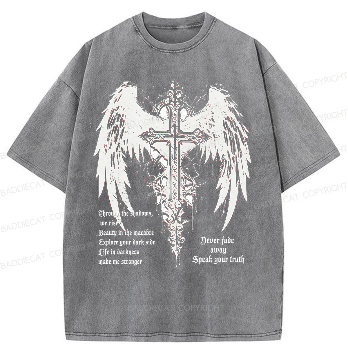 Baddiecat Retro Gothic Punk Washed T-shirt
