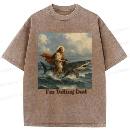 Baddiecat Jesus Rides A Shark Funny Washed T-shirt