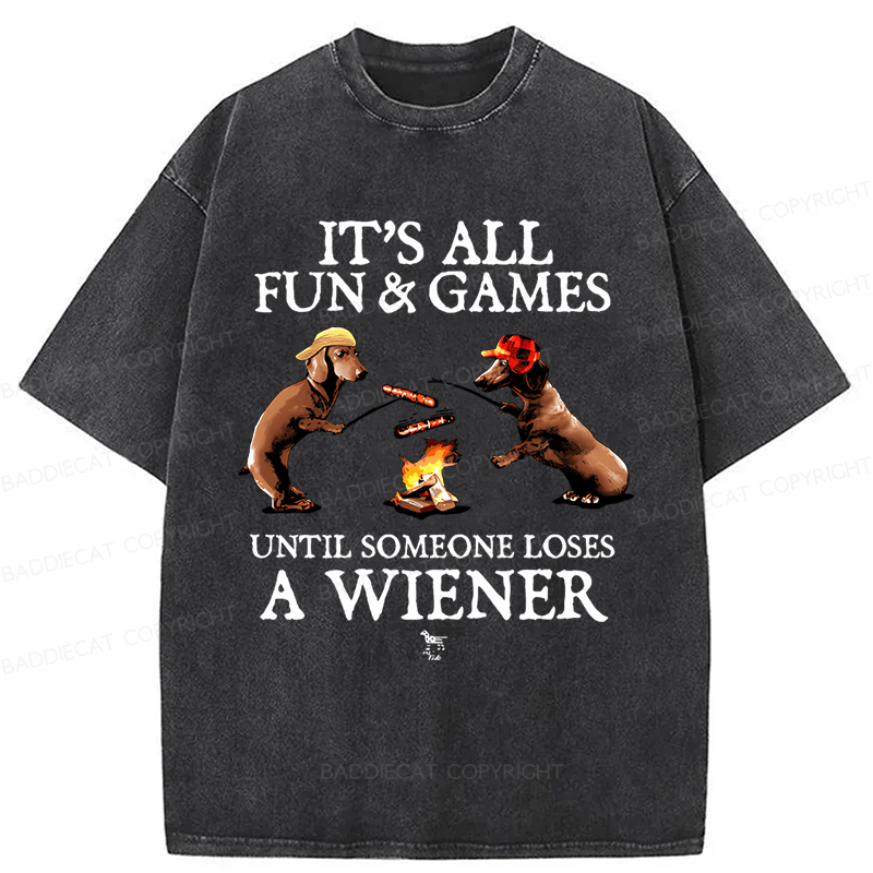 Baddiecat Dachshunds Grilling Sausages Washed T-shirt
