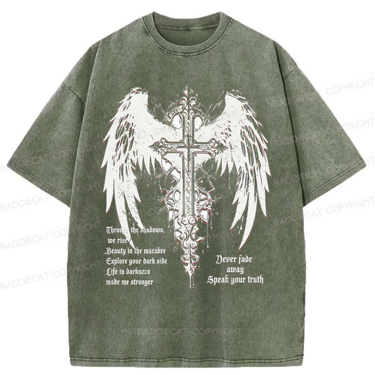 Baddiecat Retro Gothic Punk Washed T-shirt